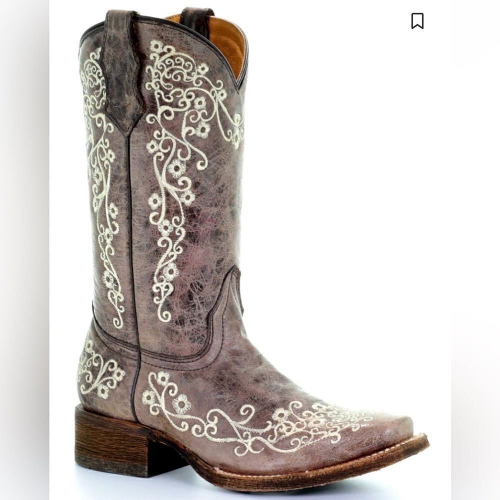 CORRAL KIDS' EMBROIDERED SQUARE TOE WESTERN BOOTS